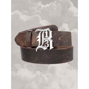 R13 Distressed Leather Belt Vintage Brown Logo Medium Small